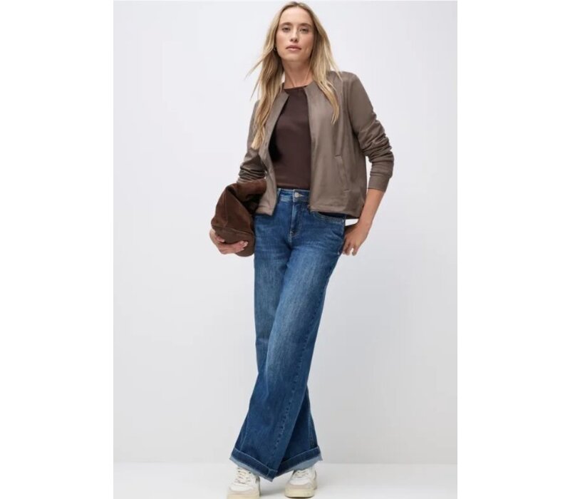 Street One Velour Jacket Pockets Silk Brown