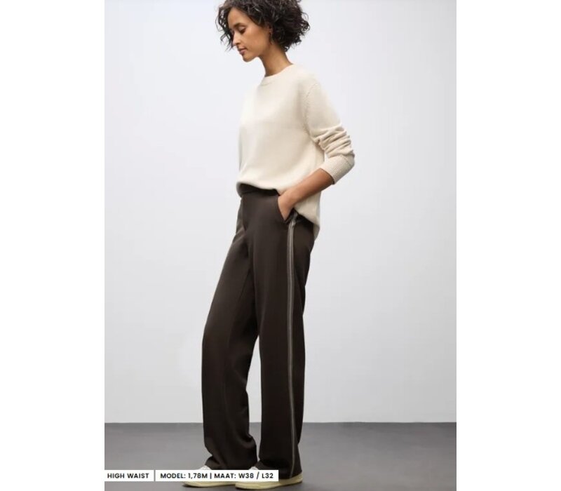 Street One Straight Leg High Waist Button Deep Roast Brown