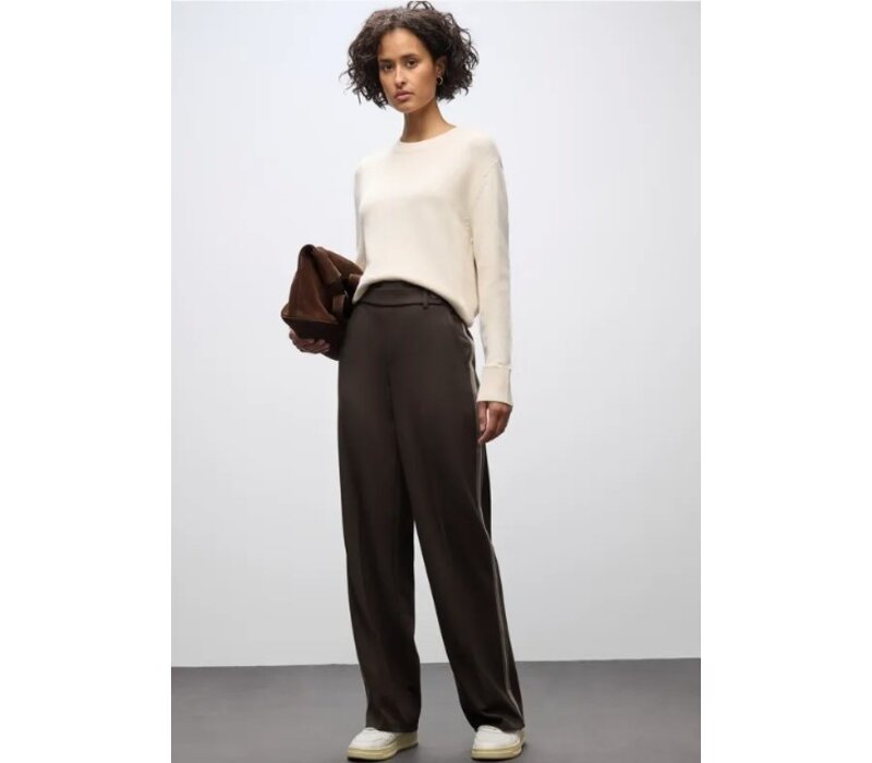 Street One Straight Leg High Waist Button Deep Roast Brown