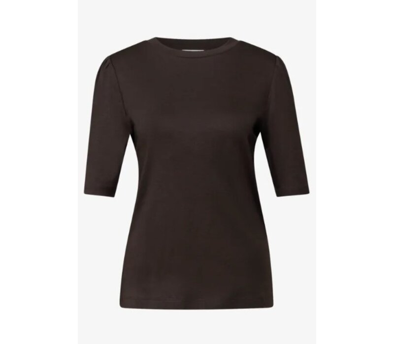 Street One Basic Shirt Puff Sleeve Deep Roast Brown