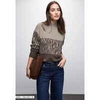 Street One Color Block Jacquard Sweater Dark Nomad Brown Melange