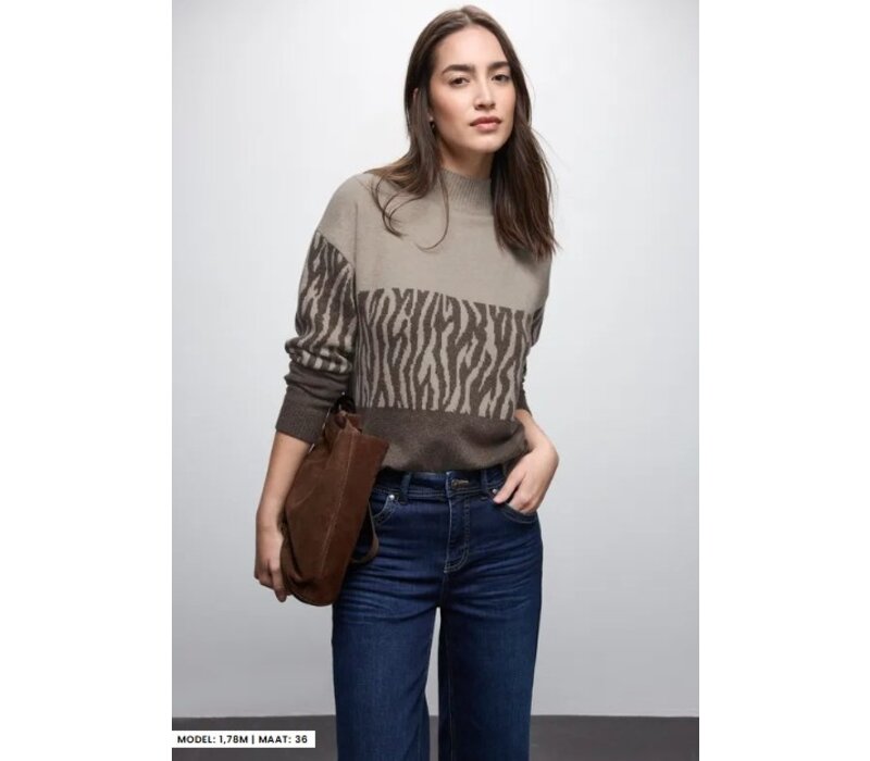 Street One Color Block Jacquard Sweater Dark Nomad Brown Melange