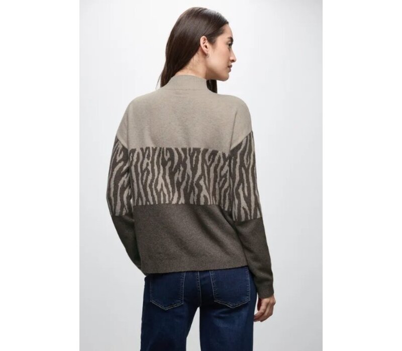 Street One Color Block Jacquard Sweater Dark Nomad Brown Melange