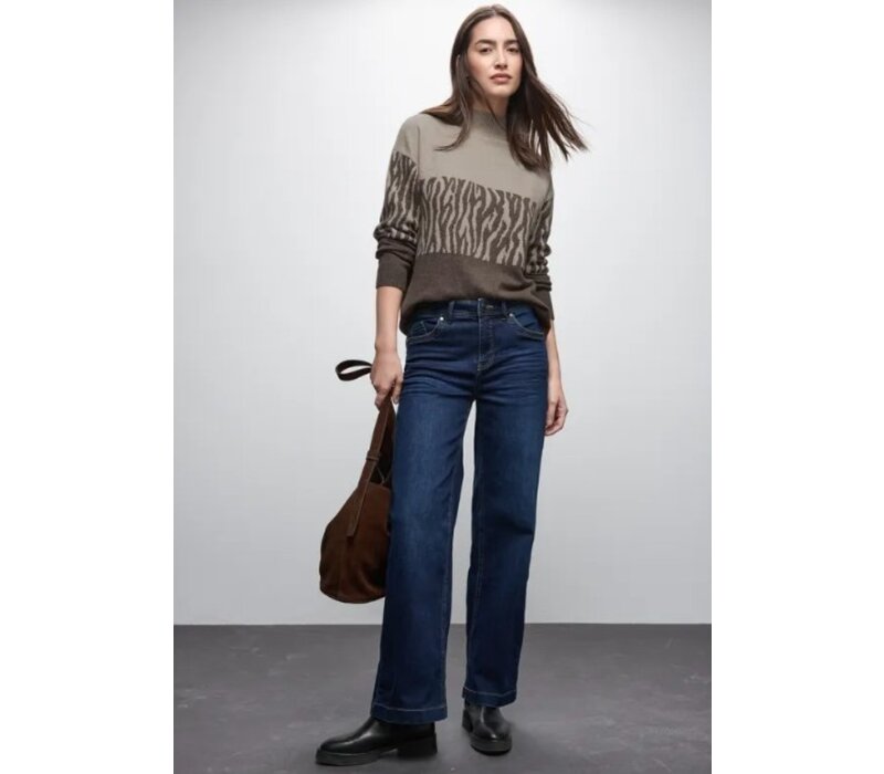 Street One Color Block Jacquard Sweater Dark Nomad Brown Melange