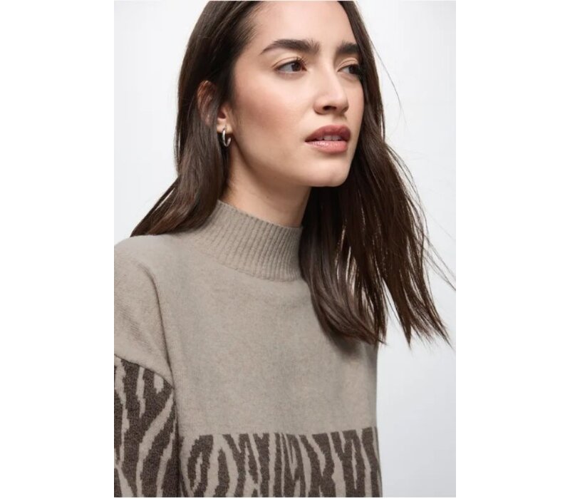 Street One Color Block Jacquard Sweater Dark Nomad Brown Melange