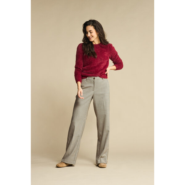 Red Button Fuzzy Puff Sleeve Trui 