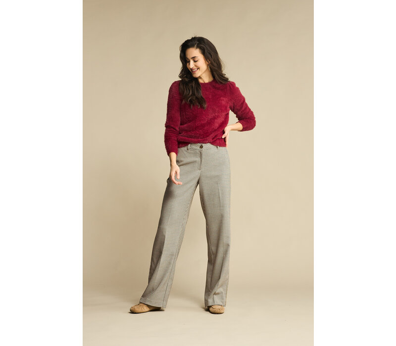 Red Button Fuzzy Puff Sleeve Trui Ruby