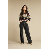 Red Button Fanny Stripe Trui Aubergine Latte