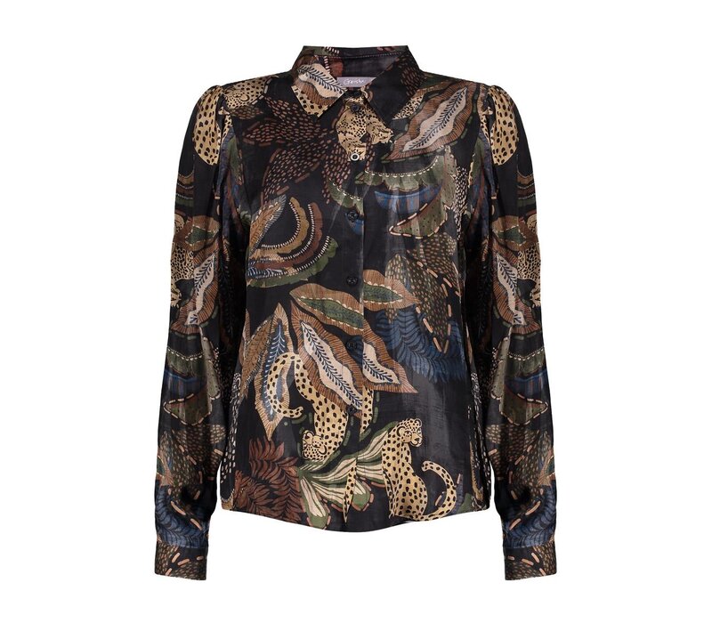 Geisha Top Satin Animal Black Sand Green Blue