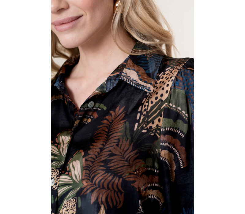 Geisha Top Satin Animal Black Sand Green Blue