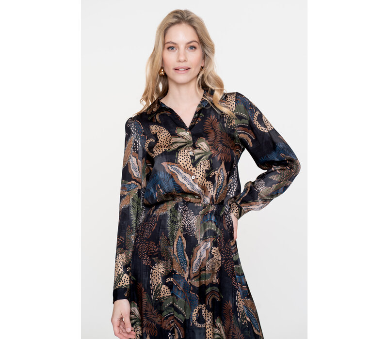 Geisha Top Satin Animal Black Sand Green Blue