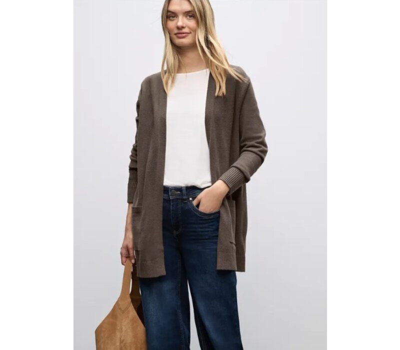Street One Cosy Open Cardigan Dark Nomad Brown Melange