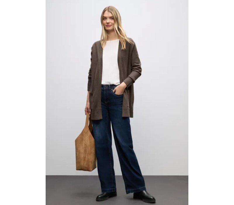 Street One Cosy Open Cardigan Dark Nomad Brown Melange
