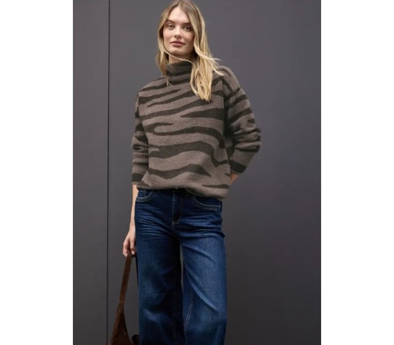 Street One Fluffy Jacquard Sweater Silk Brown