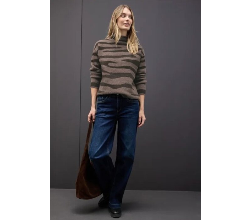 Street One Fluffy Jacquard Sweater Silk Brown