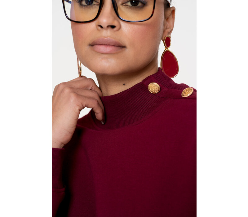 Geisha Sweater with Buttons at Shoulder Burgundy