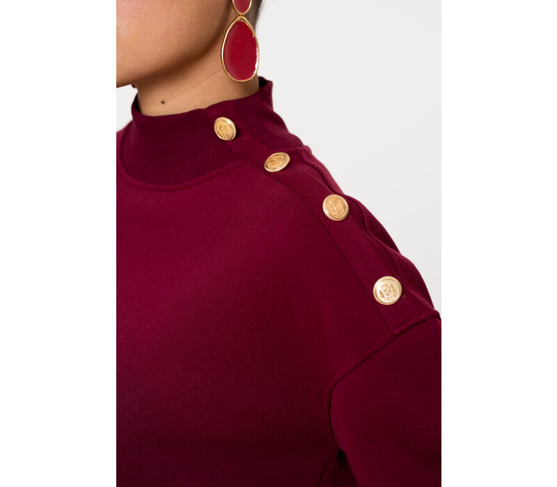 Geisha Sweater with Buttons at Shoulder Burgundy