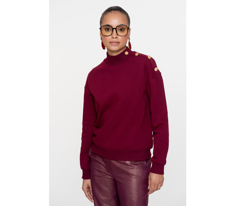 Geisha Sweater with Buttons at Shoulder Burgundy
