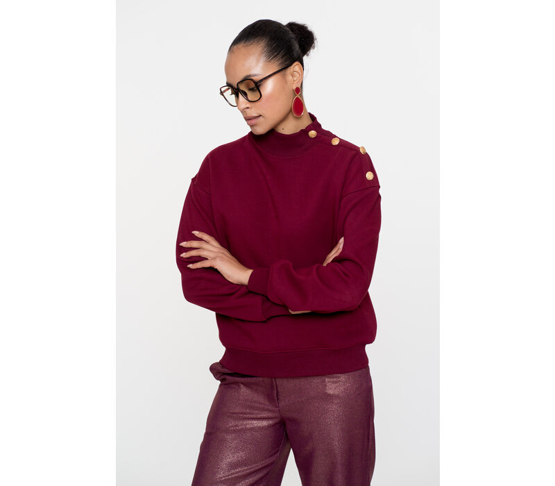 Geisha Sweater with Buttons at Shoulder Burgundy