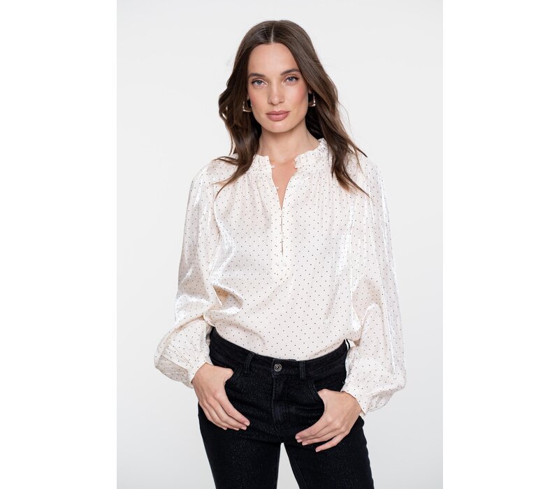 Geisha Blouse Shiny with Dots Ivory Black