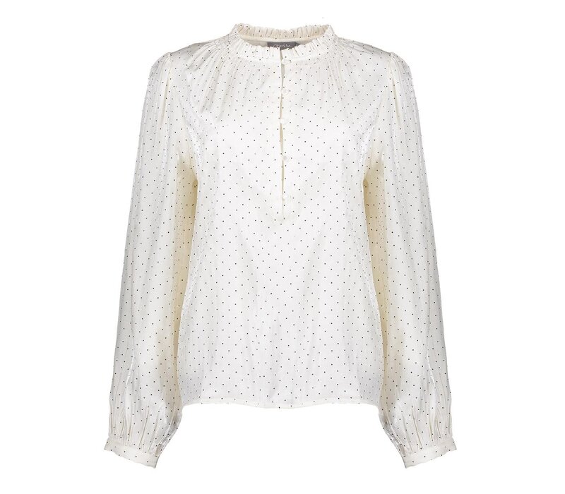 Geisha Blouse Shiny with Dots Ivory Black