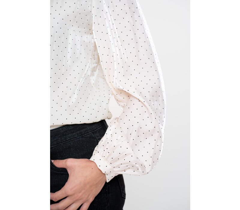 Geisha Blouse Shiny with Dots Ivory Black
