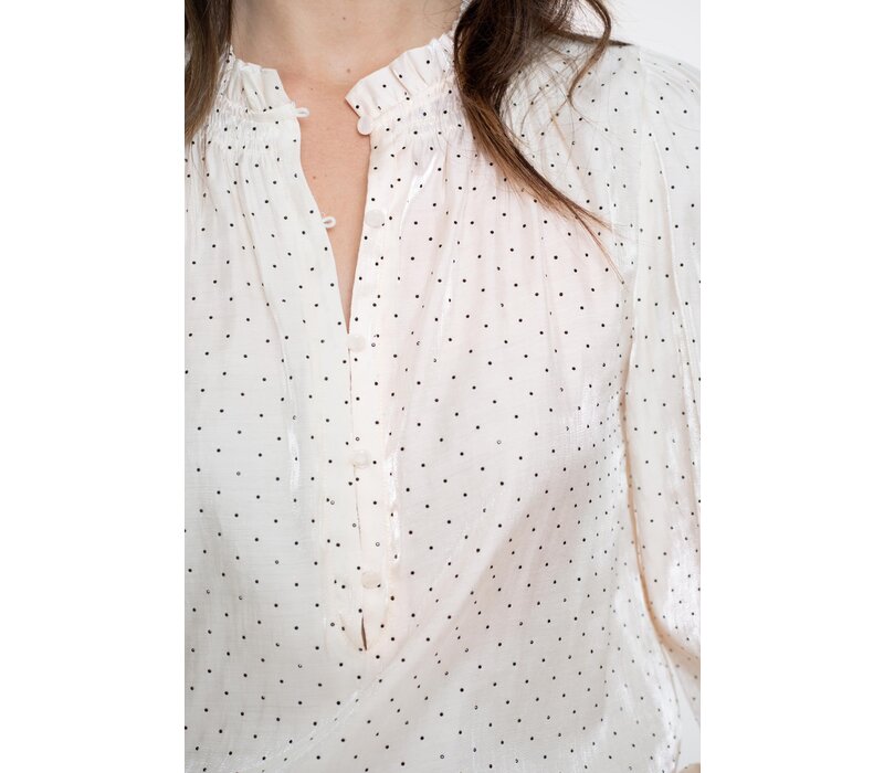 Geisha Blouse Shiny with Dots Ivory Black