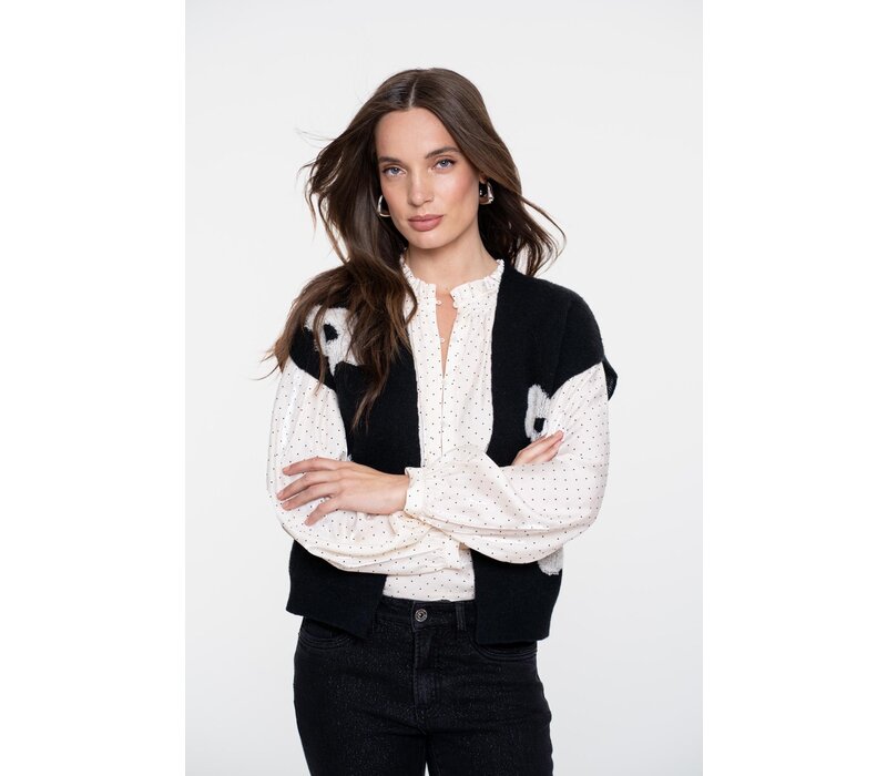 Geisha Blouse Shiny with Dots Ivory Black