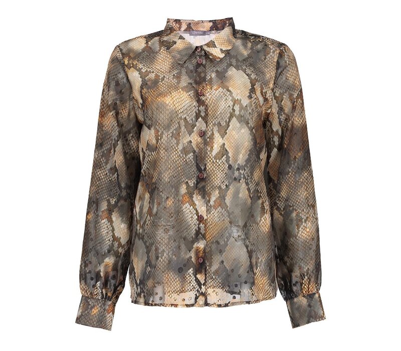 Geisha Blouse Print Grey Brown