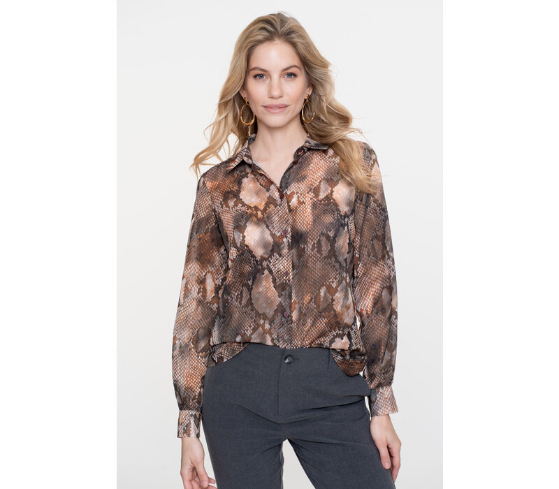 Geisha Blouse Print Grey Brown