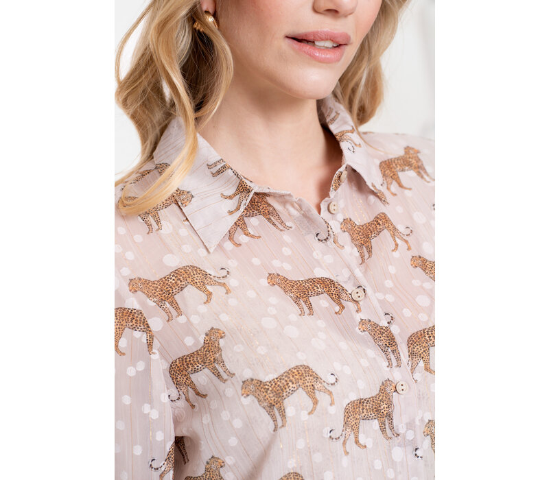 Geisha Blouse Animal Dots Sand Off White