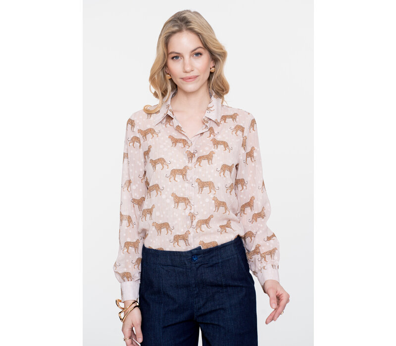 Geisha Blouse Animal Dots Sand Off White