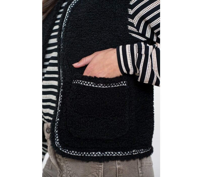 Geisha Gilet Teddy Embroidery Black