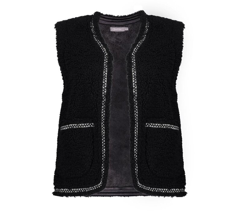 Geisha Gilet Teddy Embroidery Black