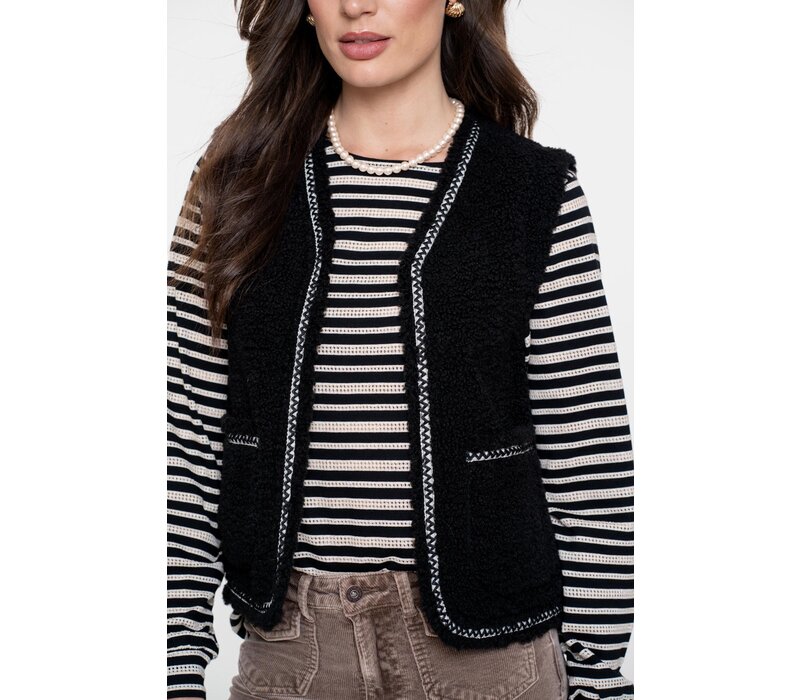 Geisha Gilet Teddy Embroidery Black