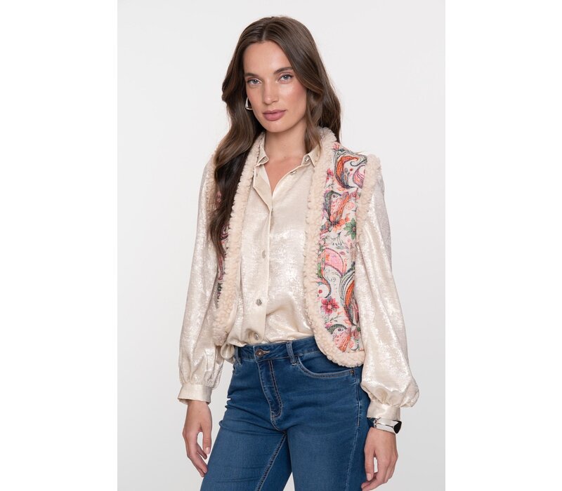 Geisha Blouse Shiny Velvet Look Silver