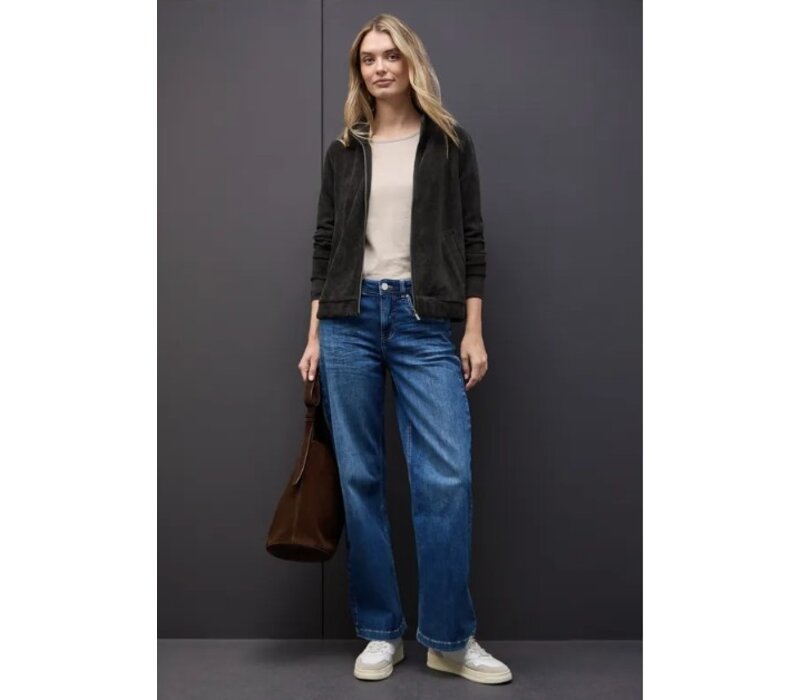 Street One Soft Fine Structure Zipper Jacket Darkest Brown