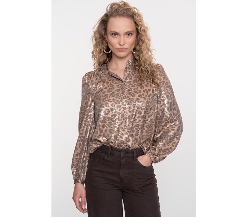 Geisha Blouse Velvet Look Leopard Gold
