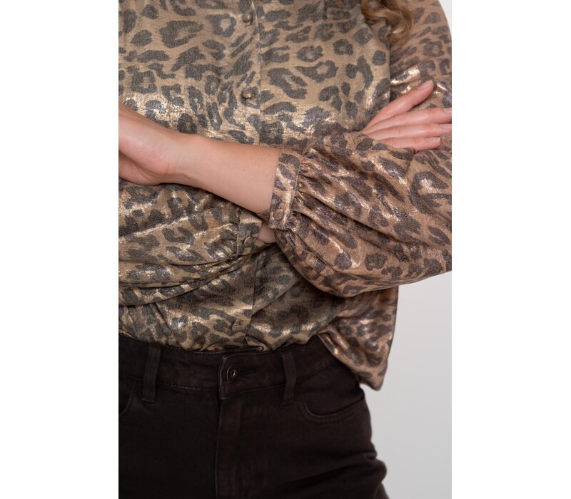 Geisha Blouse Velvet Look Leopard Gold