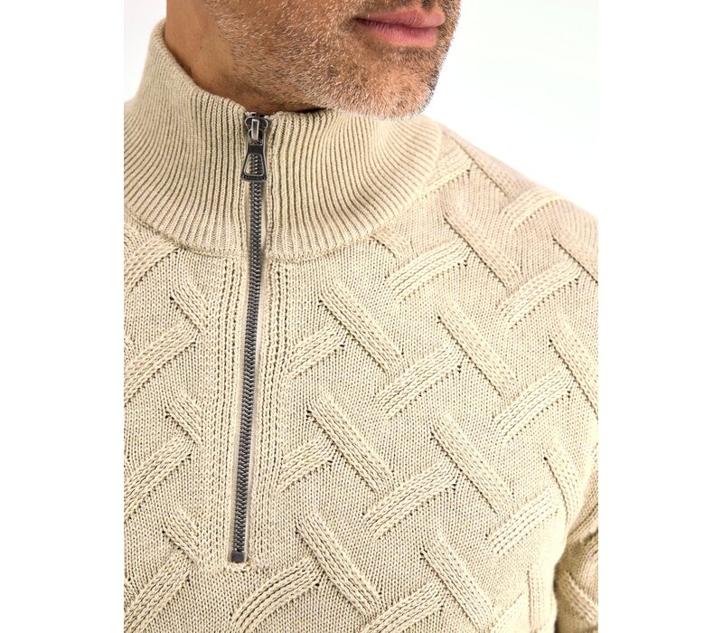 Lerros Jaquard Gestreepte Trui Tender Beige Melange