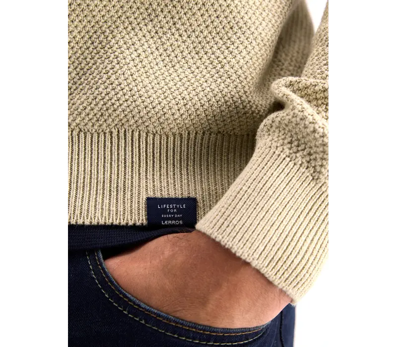 Lerros Jaquard Gestreepte Trui Tender Beige Melange
