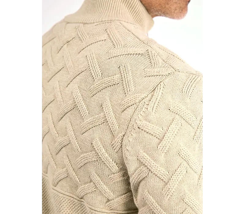 Lerros Jaquard Gestreepte Trui Tender Beige Melange