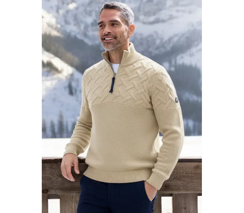 Lerros Jaquard Gestreepte Trui Tender Beige Melange