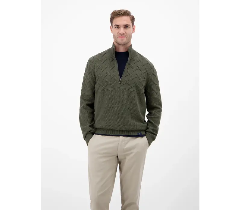 Lerros Jaquard Gestreepte Trui Nordic Olive