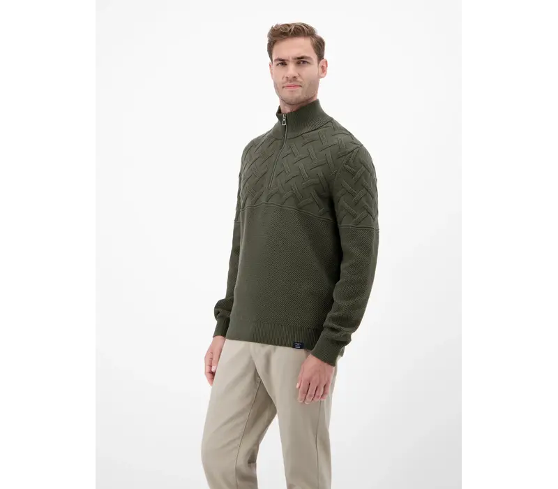 Lerros Jaquard Gestreepte Trui Nordic Olive