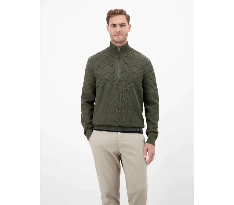 Lerros Jaquard Gestreepte Trui Nordic Olive