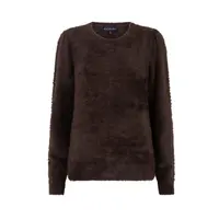 Red Button Fuzzy Puff Sleeve Espresso