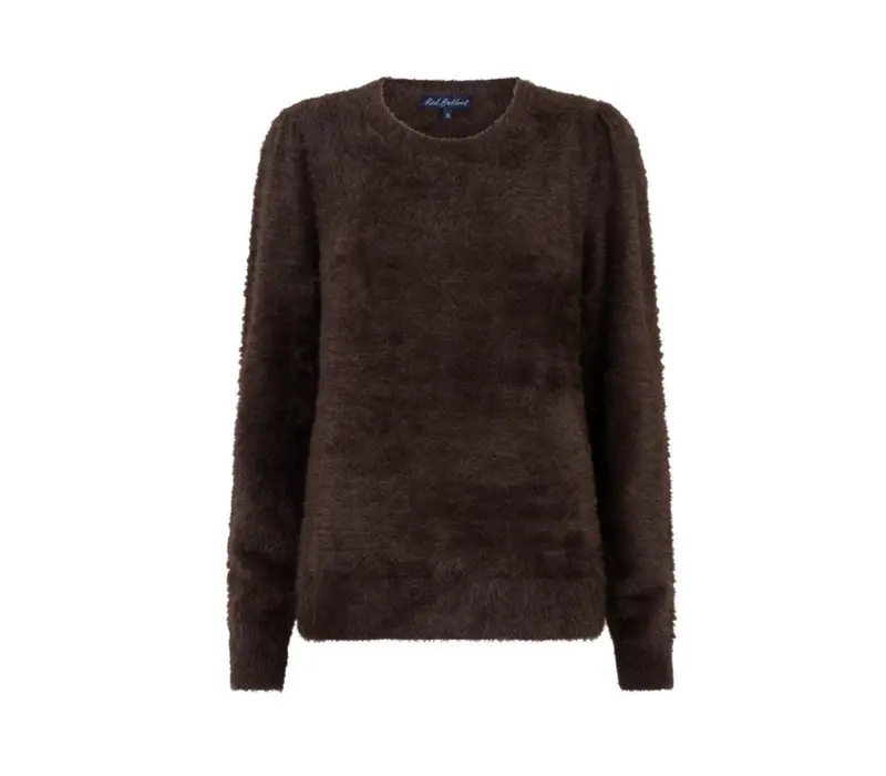 Red Button Fuzzy Puff Sleeve Espresso