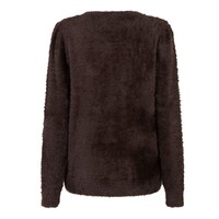 Red Button Fuzzy Puff Sleeve Espresso