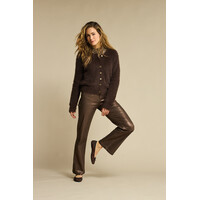 Red Button Cardigan Fuzzy Espresso